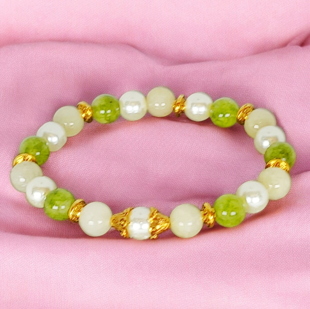 Green Beryl Peridot Pearl Crystal Beaded Bracelet Mermaidcore New Preppy Beachy